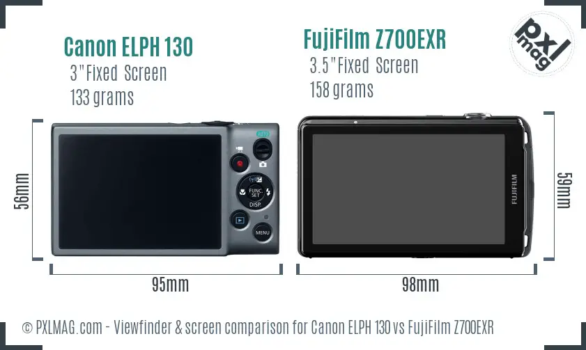 Canon ELPH 130 vs FujiFilm Z700EXR Screen and Viewfinder comparison