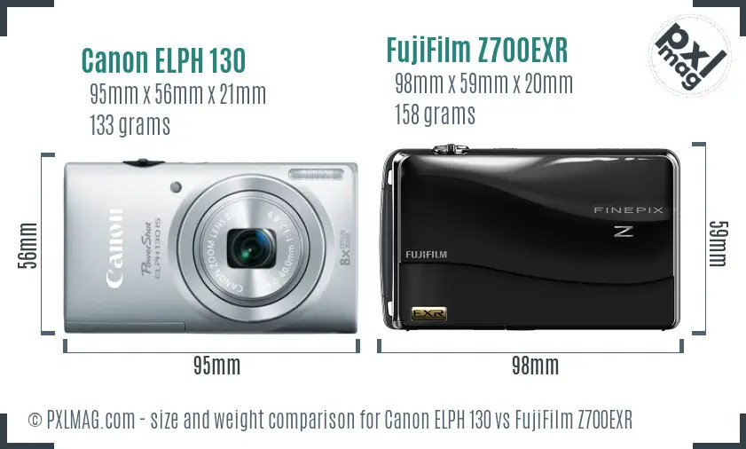 Canon ELPH 130 vs FujiFilm Z700EXR size comparison
