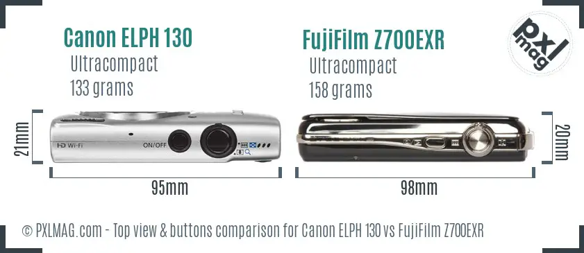 Canon ELPH 130 vs FujiFilm Z700EXR top view buttons comparison