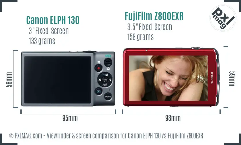 Canon ELPH 130 vs FujiFilm Z800EXR Screen and Viewfinder comparison