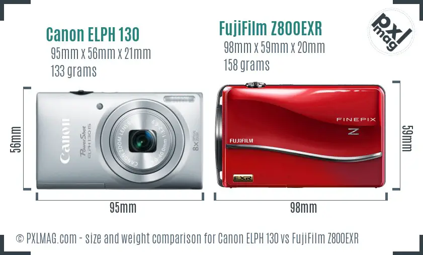 Canon ELPH 130 vs FujiFilm Z800EXR size comparison