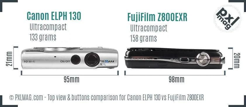 Canon ELPH 130 vs FujiFilm Z800EXR top view buttons comparison
