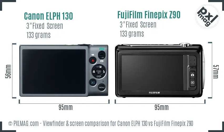 Canon ELPH 130 vs FujiFilm Finepix Z90 Screen and Viewfinder comparison