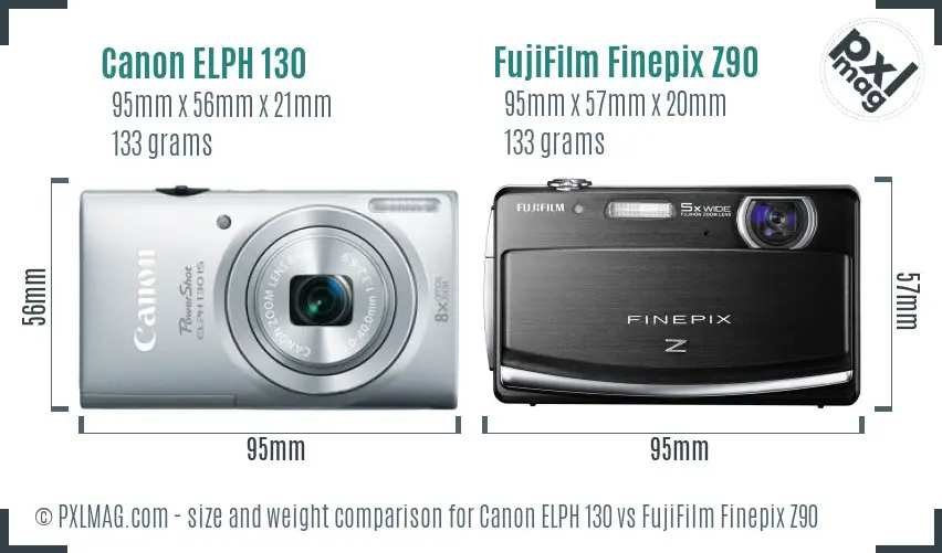 Canon ELPH 130 vs FujiFilm Finepix Z90 size comparison