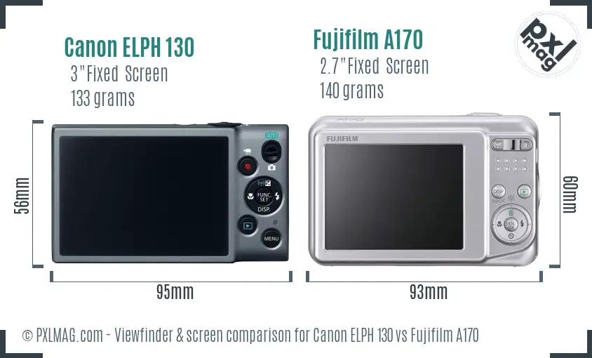 Canon ELPH 130 vs Fujifilm A170 Screen and Viewfinder comparison