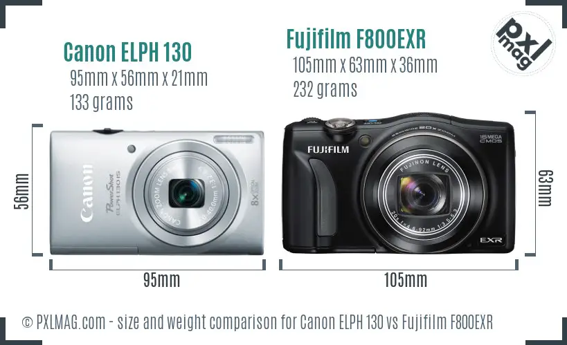 Canon ELPH 130 vs Fujifilm F800EXR size comparison Canon ELPH 130 vs Fujifilm F800EXR size comparison