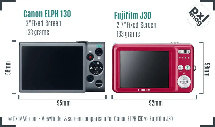 Canon ELPH 130 vs Fujifilm J30 Screen and Viewfinder comparison