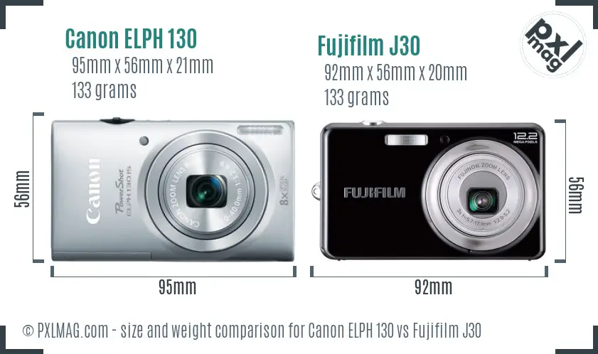 Canon ELPH 130 vs Fujifilm J30 size comparison