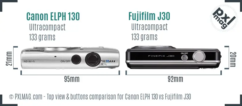 Canon ELPH 130 vs Fujifilm J30 top view buttons comparison