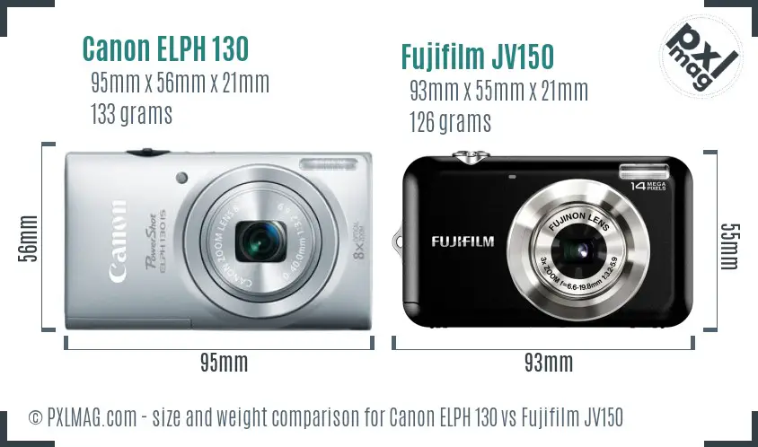 Canon ELPH 130 vs Fujifilm JV150 size comparison Canon ELPH 130 vs Fujifilm JV150 size comparison