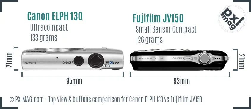Canon ELPH 130 vs Fujifilm JV150 top view buttons comparison Canon ELPH 130 vs Fujifilm JV150 top view buttons comparison