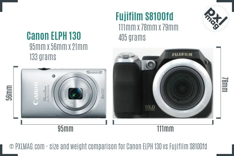 Size comparison of Canon ELPH 130 and Fujifilm S8100fd