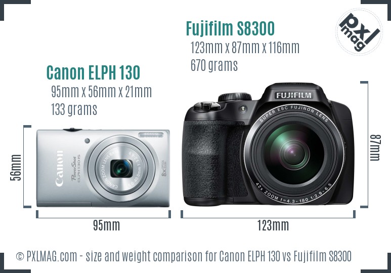 Canon ELPH 130 vs Fujifilm S8300 size comparison