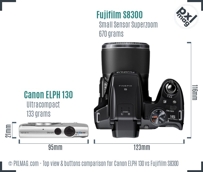 Canon ELPH 130 vs Fujifilm S8300 top view buttons comparison