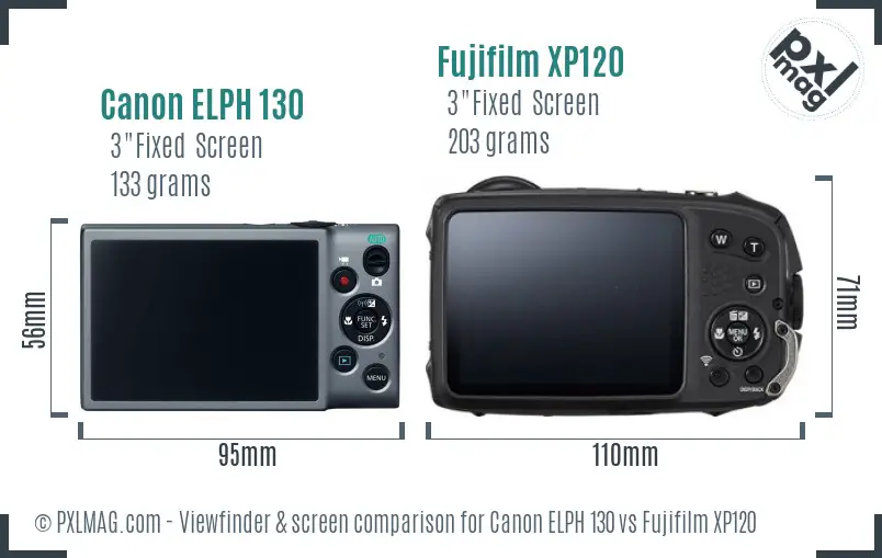Canon ELPH 130 vs Fujifilm XP120 Screen and Viewfinder comparison Canon ELPH 130 vs Fujifilm XP120 Screen and Viewfinder comparison