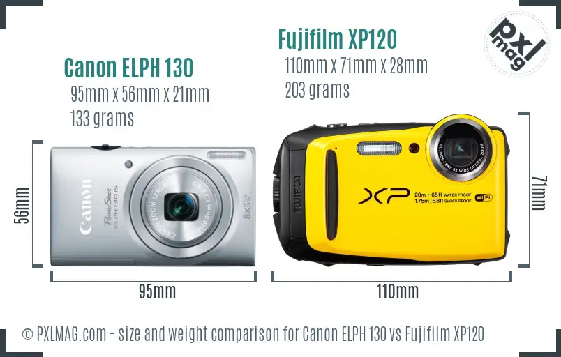 Canon ELPH 130 vs Fujifilm XP120 size comparison Canon ELPH 130 vs Fujifilm XP120 size comparison
