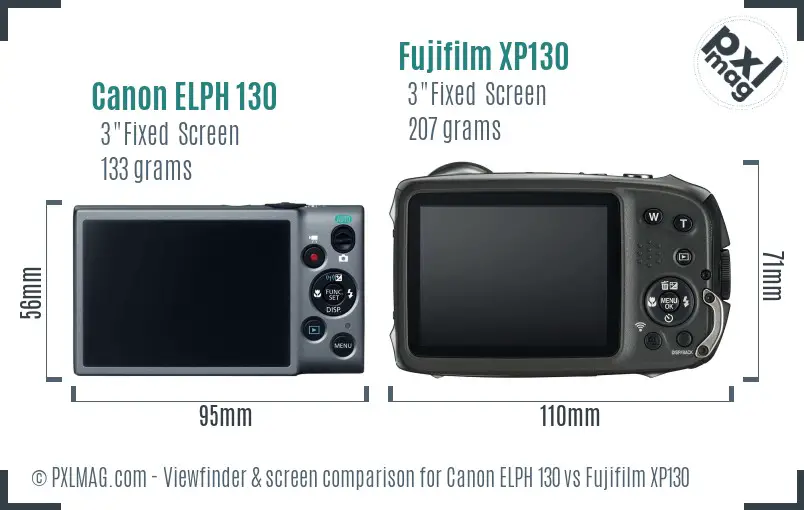 Canon ELPH 130 vs Fujifilm XP130 Screen and Viewfinder comparison