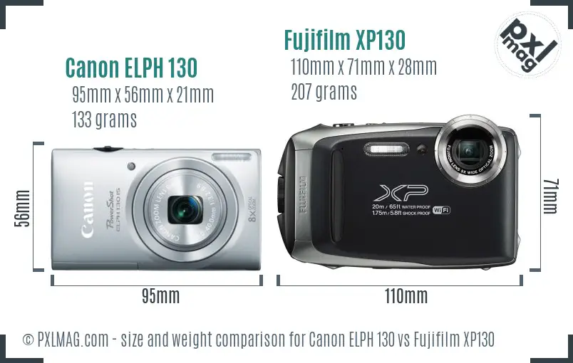 Canon ELPH 130 vs Fujifilm XP130 size comparison