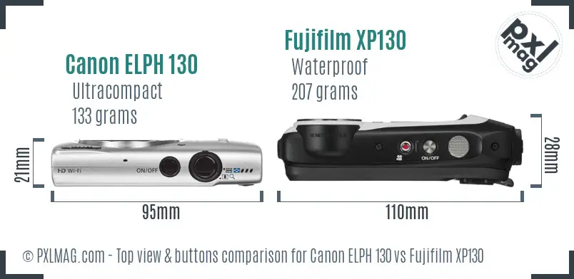 Canon ELPH 130 vs Fujifilm XP130 top view buttons comparison