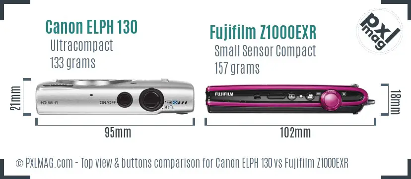 Canon ELPH 130 vs Fujifilm Z1000EXR top view buttons comparison