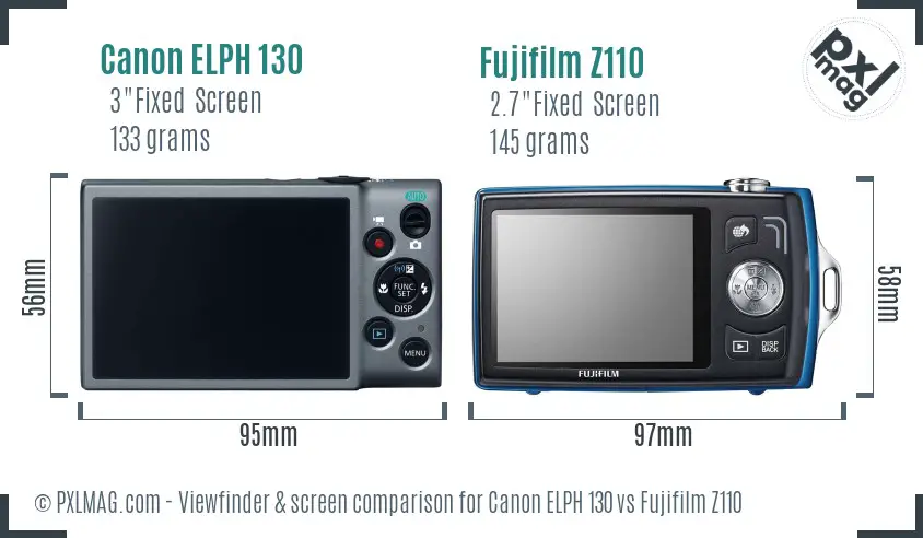 Canon ELPH 130 vs Fujifilm Z110 Screen and Viewfinder comparison