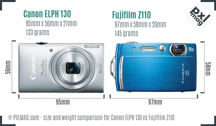 Canon ELPH 130 vs Fujifilm Z110 size comparison