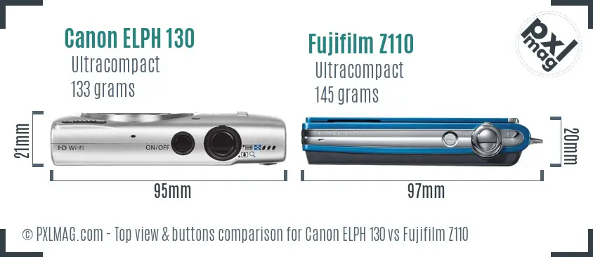 Canon ELPH 130 vs Fujifilm Z110 top view buttons comparison