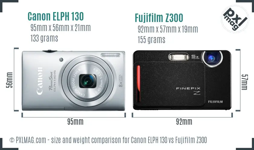 Canon ELPH 130 vs Fujifilm Z300 size comparison Canon ELPH 130 vs Fujifilm Z300 size comparison