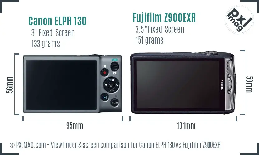 Canon ELPH 130 vs Fujifilm Z900EXR Screen and Viewfinder comparison