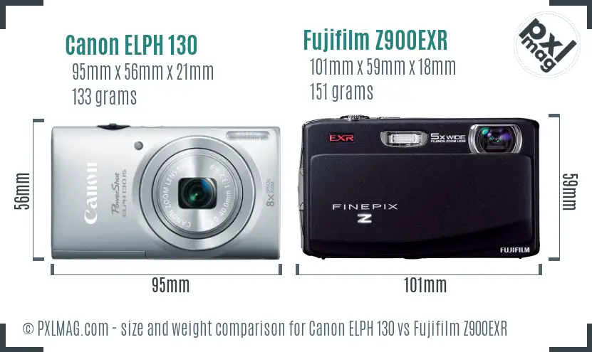 Canon ELPH 130 vs Fujifilm Z900EXR size comparison