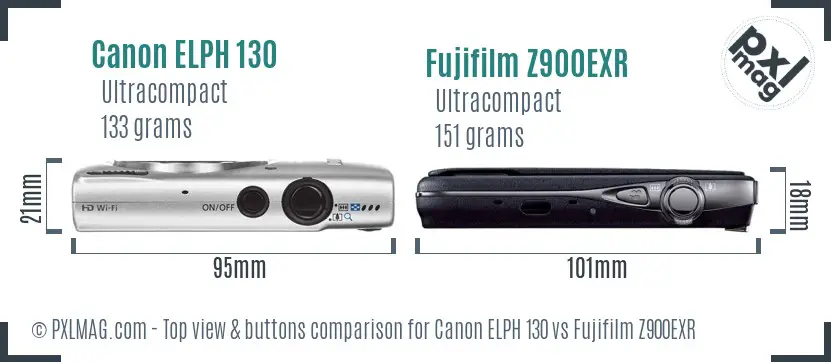 Canon ELPH 130 vs Fujifilm Z900EXR top view buttons comparison