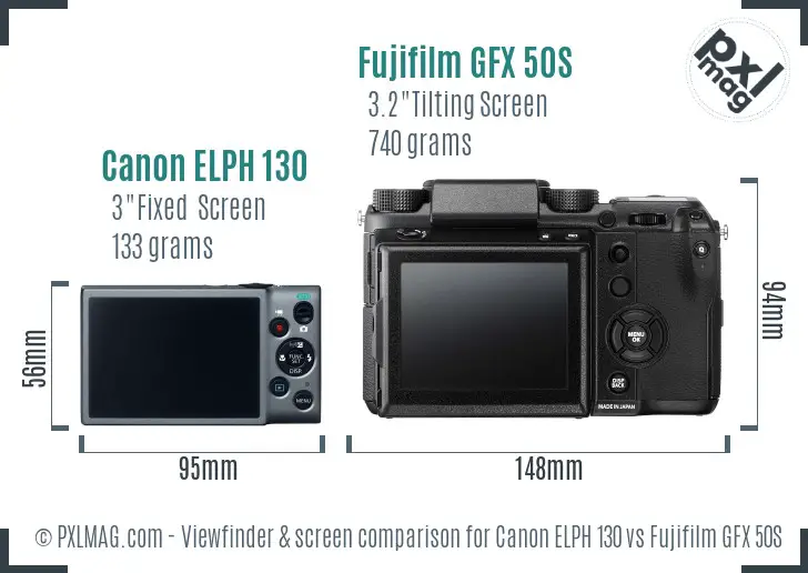 Canon ELPH 130 vs Fujifilm GFX 50S Screen and Viewfinder comparison