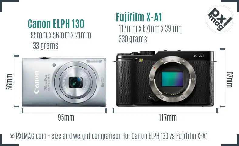 Canon ELPH 130 vs Fujifilm X-A1 size comparison