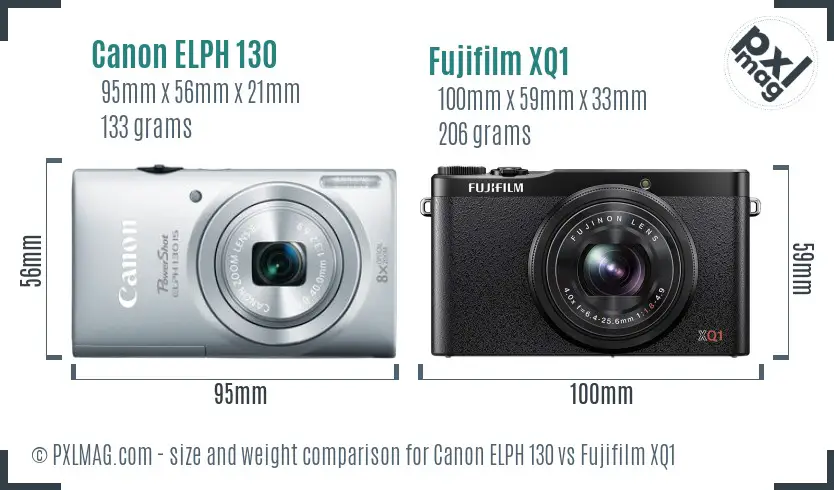 Canon ELPH 130 vs Fujifilm XQ1 size comparison
