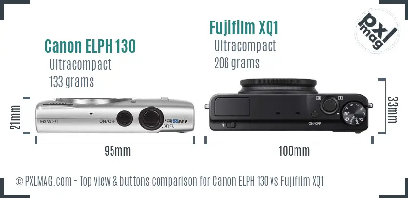 Canon ELPH 130 vs Fujifilm XQ1 top view buttons comparison