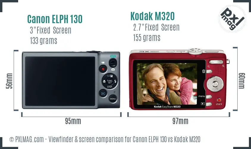 Canon ELPH 130 vs Kodak M320 Screen and Viewfinder comparison