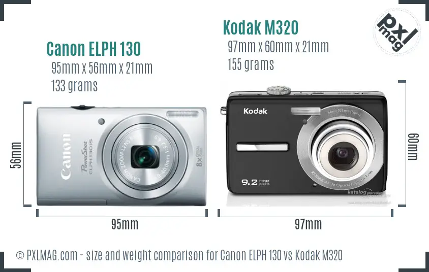 Canon ELPH 130 vs Kodak M320 size comparison