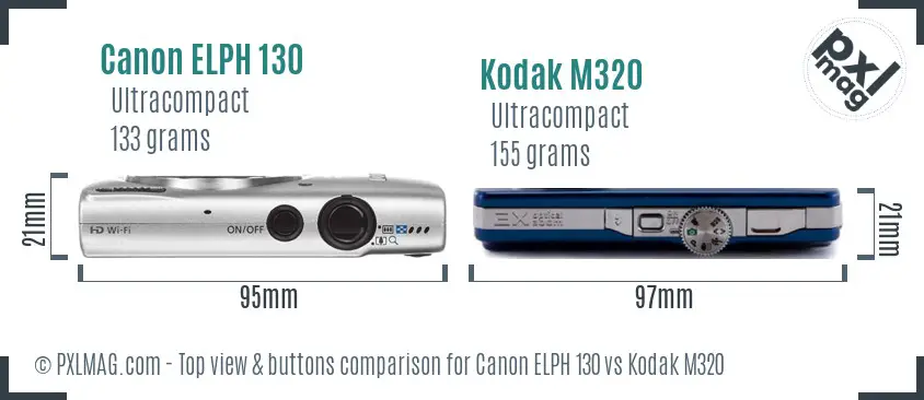 Canon ELPH 130 vs Kodak M320 top view buttons comparison