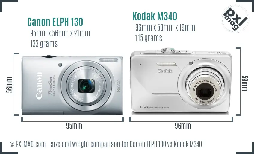 Canon ELPH 130 vs Kodak M340 size comparison