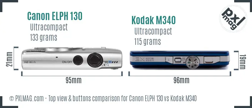Canon ELPH 130 vs Kodak M340 top view buttons comparison