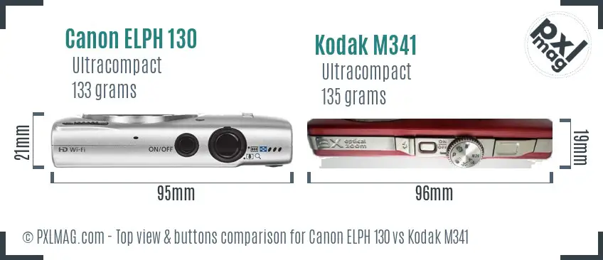 Canon ELPH 130 vs Kodak M341 top view buttons comparison