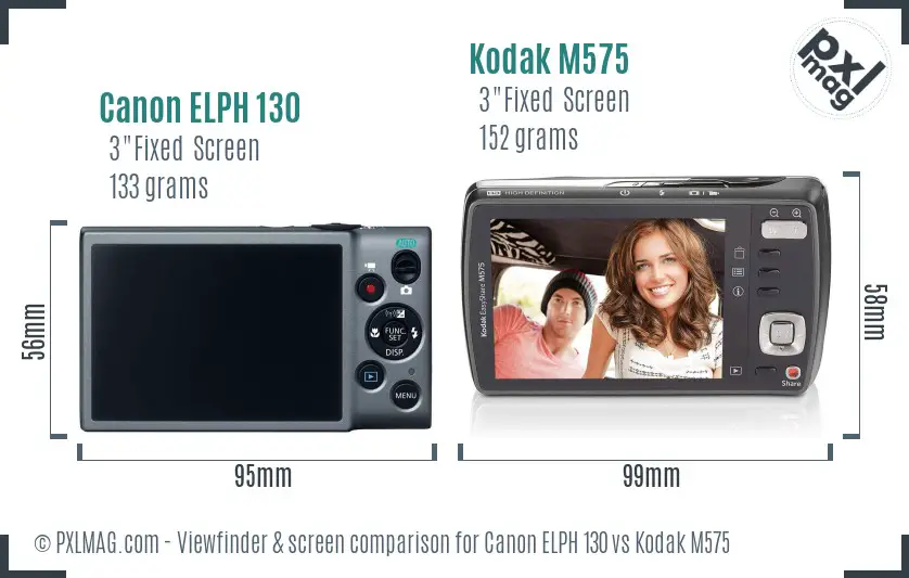 Canon ELPH 130 vs Kodak M575 Screen and Viewfinder comparison