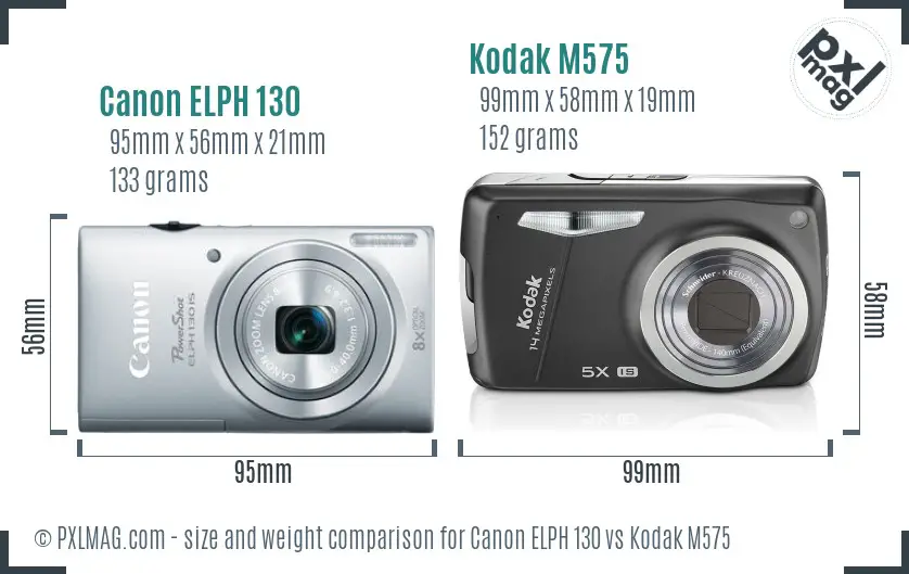 Canon ELPH 130 vs Kodak M575 size comparison