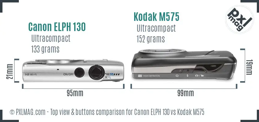 Canon ELPH 130 vs Kodak M575 top view buttons comparison