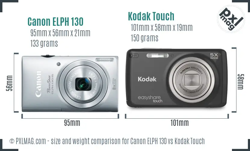Canon ELPH 130 vs Kodak Touch size comparison