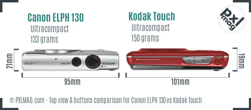 Canon ELPH 130 vs Kodak Touch top view buttons comparison