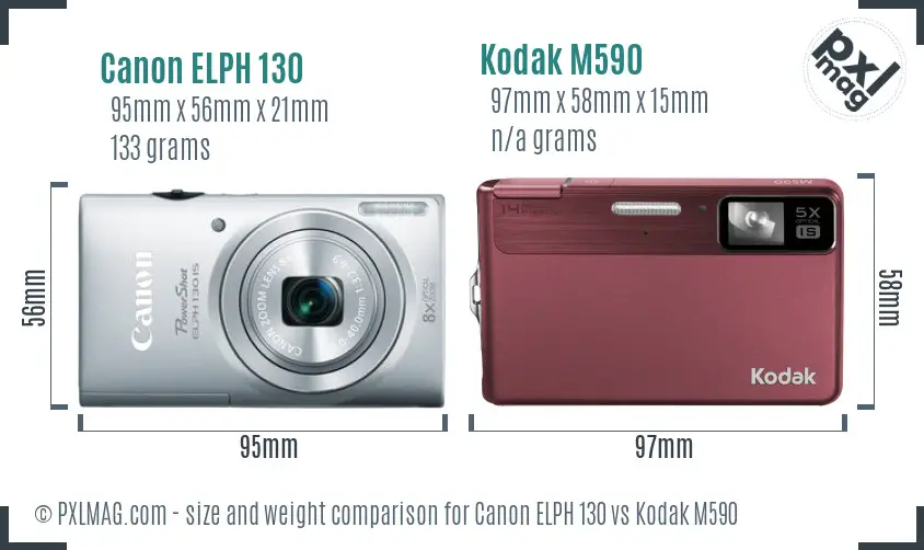 Canon ELPH 130 vs Kodak M590 size comparison