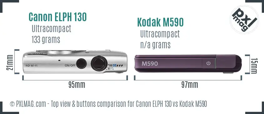 Canon ELPH 130 vs Kodak M590 top view buttons comparison