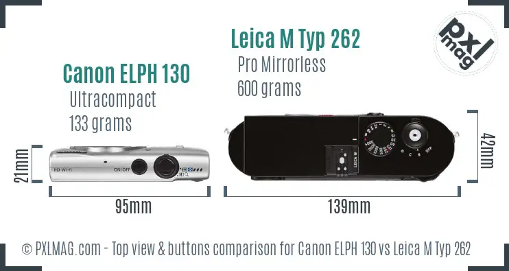 Canon ELPH 130 vs Leica M Typ 262 top view buttons comparison