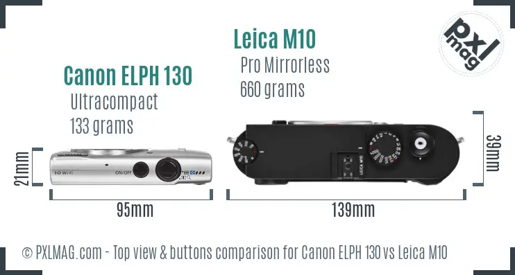 Canon ELPH 130 vs Leica M10 top view buttons comparison